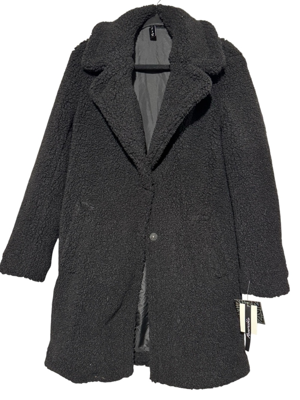 IZ Byer NWT Black Teddy Coat Size Small Winter Fall Cozy Long Trench Pea Classy